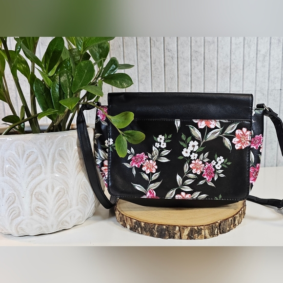 Nine West Black Floral Crossbody Bag Adjustable Strap - Picture 2 of 2